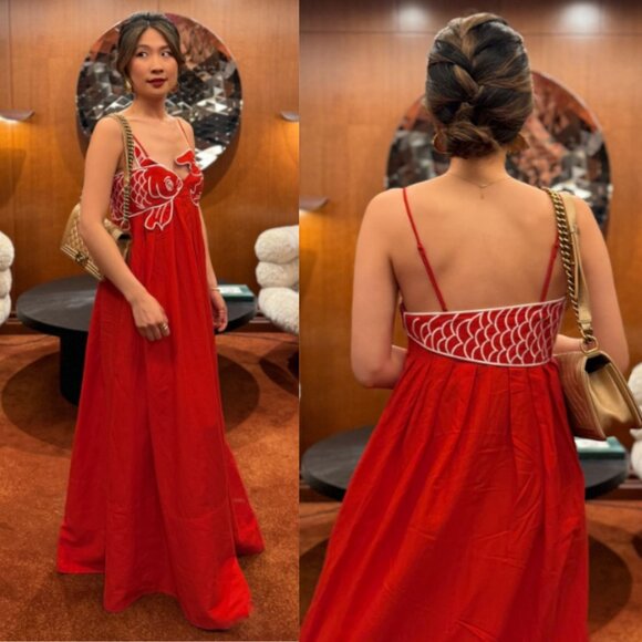 Farm Rio Koi Maxi Dress‎ Red Fish Top Linen Size XL NWT - Picture 13 of 16